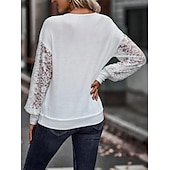 preiswerte Elegante Oberteile-Damenbluse stilvoll modern einfarbig Spitze Öse Langarm V-Ausschnitt täglich schwarz weiß Frühling Herbst