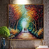 abordables Peintures paysages-art mural d&#039;arbre fait à la main peinture de forêt colorée toile faite à la main arbres colorés peinture sur toile de forêt un rendez-vous avec la pluie peinture sur toile immense toile décoration