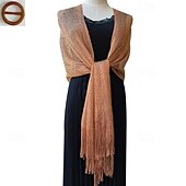 cheap Wedding Guest Wraps-Gold And Silver Silk Shawl With Buckle, Bride And Bridesmaid Group, Dance Party, Wedding Dress, Evening Gown, Shawl For Women