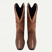 cheap Cowboy &amp; Western Boots-Men&#039;s Brown Western Cowboy Boots with Embroidered Design and Faux Crocodile Pattern - Stylish and Durable