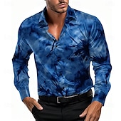 preiswerte Herren Satin Hemd-Herren Satinhemd Knopfhemd Batik Urlaub Party-Abendgarderobe Schwarz Blau Purpur Langarm Hemden mit Kragen Sommer Frühling Bekleidung Knopf hoch