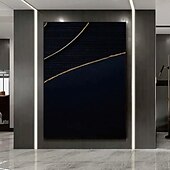 preiswerte Abstrakte Gemälde-Wabi-Sabi-Kunstwerk, handgefertigte Wandkunst, schwarzes Ölgemälde, Wandkunst, schwarz-goldene Strukturmalerei, goldene Strukturwandkunst, schwarzes abstraktes Gemälde, handgefertigtes modernes
