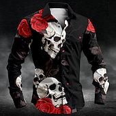 cheap Men&#039;s Printed Shirts-Men&#039;s Rose Skull Button Up Shirt Long Sleeve Casual Dark Party Evening Wear Daily Fall Winter Spring &amp; Summer Shirt Collar Button Up 3D Print Black White Blue Purple Green