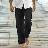 baratos Feriado-Homens Calças Calça verão Calças largas Calças de praia Calça casual Com Cordão Bolso frontal Perna reta Tecido Conforto Macio Comprimento total Ioga Feriado Praia Moda Havaiana Preto Branco