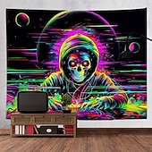 Halloween Blacklight Tapestry UV Reactive Glow in the Dark Glow Party Neon DJ Skulls Trippy Misty Hanging Tapestry Wall Art Mural for Living Room Bedroom 11