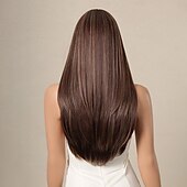 voordelige Synthetische trendy pruiken-Synthetische pruiken Recht Kinky Recht Middelste stuk Pruik 66.0 cm Donker Bruin Synthetisch haar Dames Middenscheiding Stoer Aanbiddelijk Donkerbruin