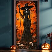billige Halloween dørdeksler-halloween dørdekorasjoner halloween dørdeksler skjelett heks dør billedvev dør gardin dekorasjon bakteppe dør banner for inngangsdør gårdshus ferie fest innendørs utendørs dekor forsyninger