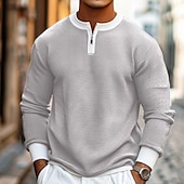 economico T-shirt in maglia waffle-Per uomo Maglietta Waffle Maglietta con Zip a Quarti Maglietta Camicia a Maniche Lunghe Manica Lunga Girocollo Primavera &amp; Autunno Blocco di colori Moda Designer Essenziale Cerniera Finto due pezzi