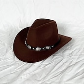 abordables Chapeaux de fête-chapeau de cowboy western blanc pour femmes et hommes, chapeau de cowboy bouclé avec fedora en cuir, chapeau de cavalier toca toca