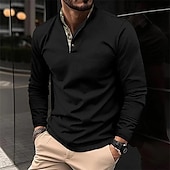 preiswerte Klassisches Poloshirt für Herren-Herren Waffel-Poloshirt Golfhemd Arbeit Casual Ständer Langarm Basic Modern Farbblock Patchwork Taste Frühling &amp; Herbst Regular Fit Schwarz Weiß Wein Marinenblau Dunkelgrau Armeegrün Waffel-Poloshirt