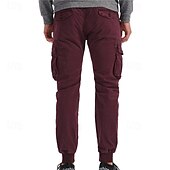 cheap Cargo Pants-Men&#039;s Cargo Pants Joggers Tactical Pants Trousers Elastic Waist Multi Pocket Elastic Cuff Plain Wearable Outdoor Daily Camping &amp; Hiking Fashion Classic Black Wine