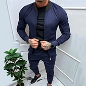 cheap Basic Tracksuits-Men&#039;s Tracksuit Sweatsuit Full Zip Sweatshirt Black Yellow Army Green Red Navy Blue Standing Collar Color Block 2 Piece Sports &amp; Outdoor Daily Holiday Streetwear Basic Casual Spring &amp;  Fall Clothing