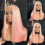 baratos Perucas de seda frontais de cabelo natural-Cabelo humano remy 13x4 Lace Front Peruca Parte do meio Cabelo Brasileiro Liso Seda Multi Cores Peruca 130% 150% Densidade do Cabelo com o cabelo do bebê Cabelo Ombre Sem cola Para Feminino Longo