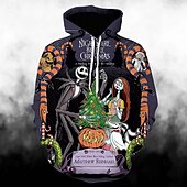 economico Grafica di personaggi di cartoni animati e film-Halloween sortita Jack Skellington Teschio dello scheletro Felpa con cappuccio Pullover Felpa con cappuccio natalizia divertente Stampa 3D Tasca frontale Grafica Per Da coppia Per uomo Per donna Per