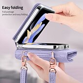 Недорогие Чехлы для Samsung-телефон Кейс для Назначение SSamsung Galaxy Z-флип 6 Z Flip 5 Z Flip 4 Z Flip 3 Кошелек для карт с ремешком Разъем для карты Защита от удара Ретро Настоящая кожа ТПУ
