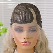 economico Parrucche lace sintetiche-Parrucca in pizzo sintetico Riccio Stile 26 pollice Marrone con riflessi dorati Parte di mezzo Parte anteriore in pizzo 13x5x1 Parrucca Per donna Parrucca Marrone chiaro