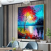 お買い得  風景画-手作りの木の壁アート カラフルな森の絵 手作りのキャンバス カラフルな木々 森のキャンバスの絵 雨とのデートのキャンバスの絵 巨大なキャンバス 家の装飾 秋のキャンバス