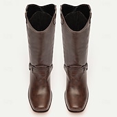 abordables Cowboy y botas occidentales-Botas de motociclista estilo western de piel sintética marrón para hombre: estilo clásico con detalle de arnés para uso ecuestre y casual