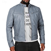 preiswerte Lederjacken-Herren Kunstlederjacke übergangsjacke Bikerjacke Rote Lederjacke Urlaub Täglich Winddicht Warm Tasche Herbst Winter Einfach Mode Klassisch Stehkragen Regulär Kunstleder Schwarz Weiß Wein Dunkelgrün