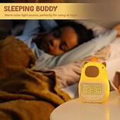זול אורות לילה משתלות-מנורת לילה קפיברה led עם שעון מעורר מנורת לילה חמודה צורה טעינה תזמון נודניק תאורת שולחן עבודה קישוט rgb מנורת שולחן לבנה מנורת חדר ילדים לילדים תפאורה חדר שינה ליד המיטה מתנות שעון עמעום