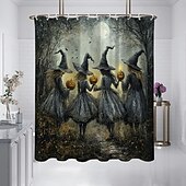 preiswerte Halloween Bad-Halloween-Duschvorhang, moderner, maschinenwaschbarer, wasserdichter Polyesterstoff zur Badezimmerdekoration, Badewanne mit 12 Haken