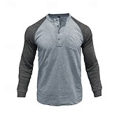 preiswerte Lässiges Henley-T-Shirt-Herren T-Shirt mit Knöpfen T Shirt Henley Hemd T-Shirt Langarm Henley Frühling &amp; Herbst Farbblock Mode Designer Basic Patchwork Urlaub Straße Ausgehen Königliches Blau Blau Armeegrün Top T-Shirt für