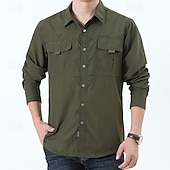 cheap Men&#039;s Work Shirts-Men&#039;s Shirt Workwear Shirts Work Shirt Button Up Shirt Cargo Shirt Black khaki Army Green Gray Long Sleeve Plain Lapel Vacation Holiday Front Pocket Clothing Apparel Polyester Fashion Casual