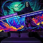 voordelige halloween wandtapijten-Halloween decoraties blacklight wandtapijt uv-reactief glow in the dark glow party spookhuis psychedelisch trippy mistig hangend wandtapijt muurschildering voor woonkamer slaapkamer heks pompoen