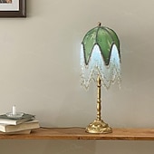 cheap Bedside Lamp-LED Table Lamp 3-Color Light Source Tassel Retro Fabric Bedside Lamp Premium Classic Victorian Style Nightstand Lamp with Beaded Fringe Trim for Bedroom Study 110-240V
