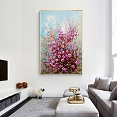 preiswerte Blumen-/Botanische Gemälde-handgemachtes großes 3D-Blumenölgemälde auf Leinwand, handgemaltes weißes Kirschblütengemälde, großes Wandkunstgemälde, handgemachtes Palettenmessergemälde, strukturiertes Acrylgemälde,