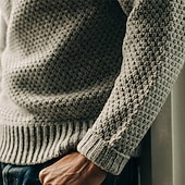 preiswerte Herrenpullover-Herren Pullover Strickpullover Gerippt Gehäkelt Stricken Standard Strick Glatt Rundhalsausschnitt Modisch Basic Freizeitskleidung Verabredung Bekleidung Herbst Winter Schwarz Weiß S M L