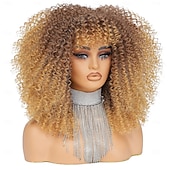 baratos Perucas de Carnaval-peruca cacheada com franja perucas afro cacheadas para mulheres negras peruca afro crespa fibra sintética sem cola peruca longa cacheada cheia e fofa para mulheres da moda
