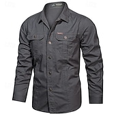 voordelige Werkhemden voor heren-Voor heren Overhemd Werkkleding shirts Werkhemden Overhemd met knopen Cargoshirt Zwart khaki Leger Groen Donkerblauw Beige Lange mouw Effen Revers Vakantie Feestdagen Voorvak Kleding Modieus Casual