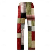 cheap Men&#039;s Printed Casual Pants-Men&#039;s Casual Pants Pocket Drawstring Straight Leg Geometric Color Block Patchwork Vacation Casual Pink Red Inelastic