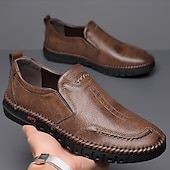 preiswerte Slipper Schuhe-Herren Loafer &amp; Slip On Komfort Schuhe Handnähen Brautkleider schlicht Outdoor Täglich Mikrofaser Atmungsaktiv Halbschuhe Schwarz Braun Frühling