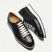 cheap Premium Leather Sneakers-Men&#039;s Quilted Cowhide Leather Lace-Up Sneakers with Red and Black Gradient Design - Stylish Casual Shoes for Everyday Wear