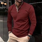 preiswerte Klassisches Poloshirt für Herren-Herren Waffel-Poloshirt Golfhemd Arbeit Casual Ständer Langarm Basic Modern Farbblock Patchwork Taste Frühling &amp; Herbst Regular Fit Schwarz Weiß Wein Marinenblau Dunkelgrau Armeegrün Waffel-Poloshirt