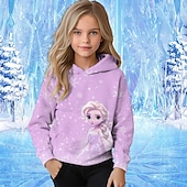 abordables Dessins animés 3D de fille-Fille 3D Graphic Bande dessinée Motif de flocon de neige Pull à Capuche de Noël Sweat à capuche manche longue Automne Hiver Mode Adorable basique Enfants 4-12 ans Capuche Extérieur Casual du quotidien