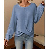 preiswerte Damen Einfache Oberteile-Damen Tunika elegant lässig asymmetrisch Langarm normale Oberteile Rundhalsausschnitt Alltag weiß blau khaki Frühling Herbst