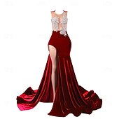 cheap Weddings &amp; Events-Mermaid Evening Gown Elegant Dress Evening Party Engagement Court Train Sleeveless Jewel Neck Velvet with Appliques