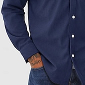 preiswerte Herren-Oberhemden-Herren Hemd Knopfhemd Lässiges Hemd Cord Hemd Schwarz Marineblau Beige Langarm Feste Farbe Kargen Täglich Urlaub Tasche Bekleidung Modisch Brautkleider schlicht Komfortabel