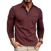 preiswerte Klassisches Poloshirt für Herren-Herren Golfhemd Golfpolo Arbeit Casual Kargen Langarm Basic Modern Farbblock Patchwork Taste Frühling &amp; Herbst Regular Fit Wein Schwarz Armeegrün Königliches Blau Dunkelgrau Braun Golfhemd