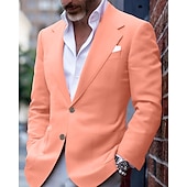 abordables Blazers para hombre-Hombre chaqueta Negocio Fiesta de Cóctel Fiesta de Boda Moda Casual Primavera &amp; Otoño Poliéster Color sólido Botón Bolsillo Cómodo Botonadura Simple Chaqueta de sport Rosa Claro Amarillo Rosa Azul