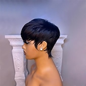 economico Parrucche di capelli veri senza cuffia-parrucca caschetto corto capelli umani per le donne nere parrucche pixie cut parrucca di capelli umani parrucca senza colla nessuna parrucca anteriore in pizzo con frangetta parrucca piena fatta a