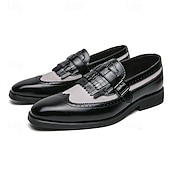 economico Semi-formale-mocassini da uomo retrò in similpelle - classico design brogue con fibbia e dettaglio frangia, calzature versatili ed eleganti