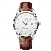voordelige Quartz-horloges-LIGE Heren Quartz Horloge Zakelijke Datum Waterdichte Leren Strap Horloge