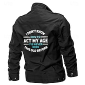 baratos jaquetas e casacos gráficos masculinos-jaqueta militar bordada de algodão masculina, jaqueta cargo com alças, manga comprida, gola alta, casaco com vários bolsos, jaqueta caminhoneiro, estampa act my age, agasalho tático