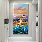 preiswerte Landschaftsgemälde-3D-Ölgemälde mit Wellen im Ozean, handgefertigtes Meereslandschaftsgemälde, handgemaltes 3D-Strukturkunstgemälde, Acrylgemälde mit Wellen im Ozean, großes gerahmtes Gemälde, Wandkunst, Gemälde für