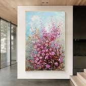 preiswerte Blumen-/Botanische Gemälde-handgemachtes großes 3D-Blumenölgemälde auf Leinwand, handgemaltes weißes Kirschblütengemälde, großes Wandkunstgemälde, handgemachtes Palettenmessergemälde, strukturiertes Acrylgemälde,