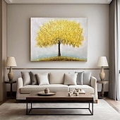 preiswerte Blumen-/Botanische Gemälde-großes handgemaltes 3D-Ölgemälde auf Leinwand mit goldenem Baum, handgefertigtes Herbstlandschaftsgemälde, handgefertigte Wandkunst, botanisches Messergemälde, leichtes luxuriöses Ölgemälde mit